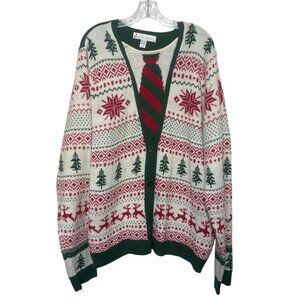 Jolly Sweaters Christmas Ugly Sweater Mens XXL Green Fair Isle Reindeer Trees